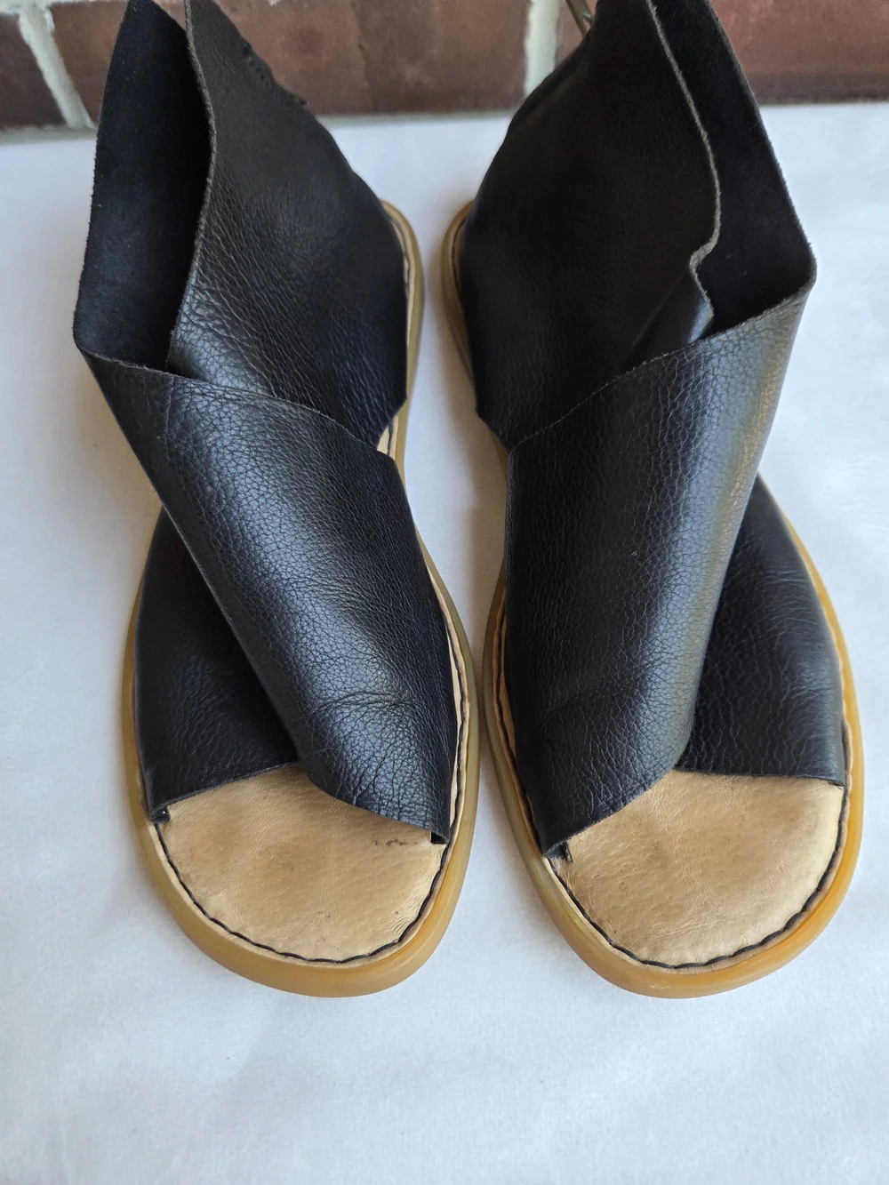 Børn Iwa Black Leather Back Zip Comfort Sandals Women’s Size 8 M
